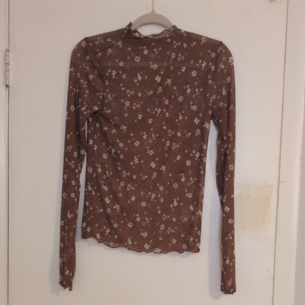 Floral Mesh Brown Long Sleeve Top